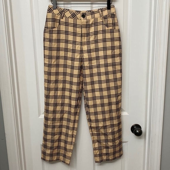 🆕 Yellow Plaid Trousers Dress Pants Small - Picture 1 of 13